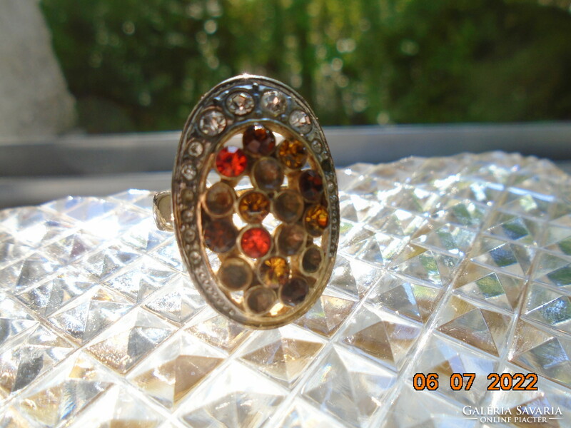 Gold-plated ring with colored polished stones