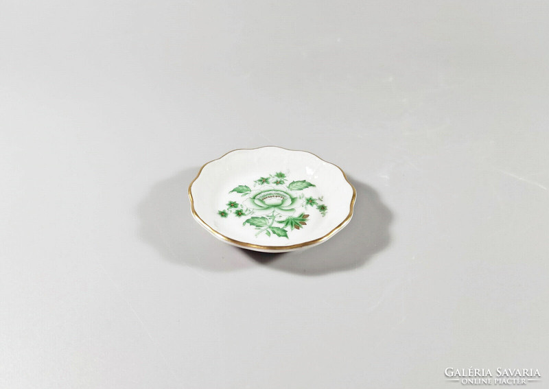 HERENDI, ZÖLD NANKING BOUQUET KÉZZEL FESTETT KIS PORCELÁN TÁL, HIBÁTLAN! (A028)