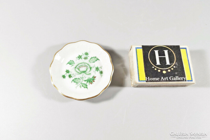 HERENDI, ZÖLD NANKING BOUQUET KÉZZEL FESTETT KIS PORCELÁN TÁL, HIBÁTLAN! (A028)