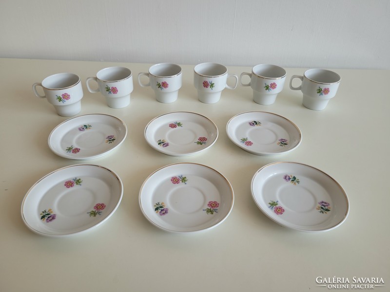 Retro old Raven House flower pattern porcelain mocha coffee cup for 6 people mid century