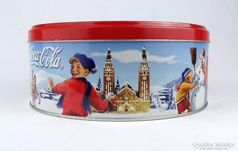 1J697 Régi Coca-Cola reklám relikvia karácsonyi kekszes doboz fémdoboz