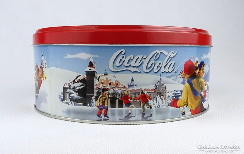 1J697 Régi Coca-Cola reklám relikvia karácsonyi kekszes doboz fémdoboz