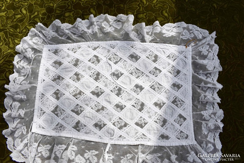 Antique swaddle blanket ruffled tablecloth with lace insert 30 x 48 cm + 11 cm ruffle