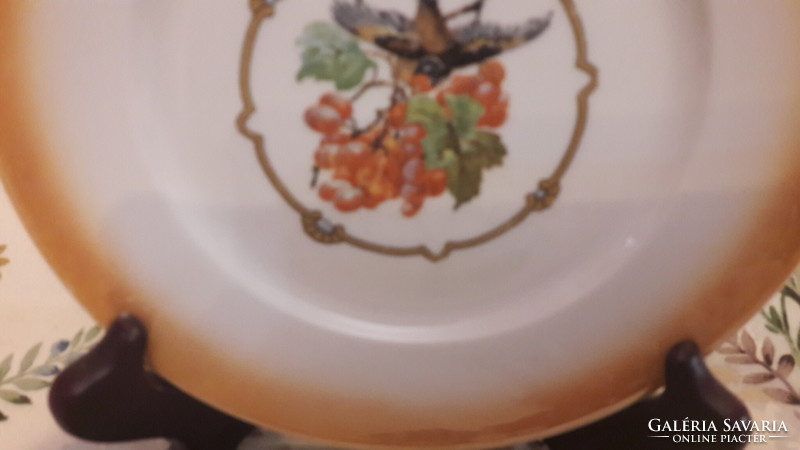 Antik Zsolnay madaras és gyümölcsös porcelán tányér 1. (M2464)