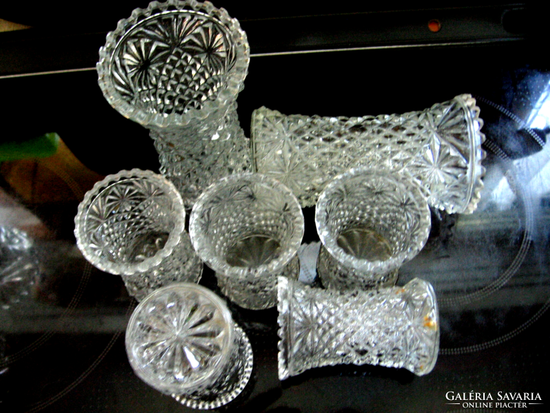 Vintage 2+5 gyémánt mintás art deco cakkos ibolyás vázák