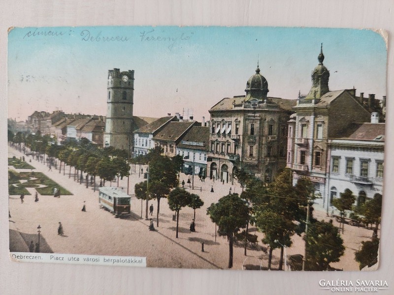 Debrecen, Debrecen, Piacz-utca with city tenements, 1915, postcard