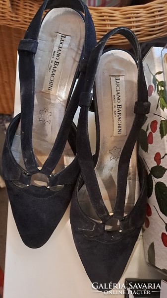 Italian leather sandals, blue, size 37