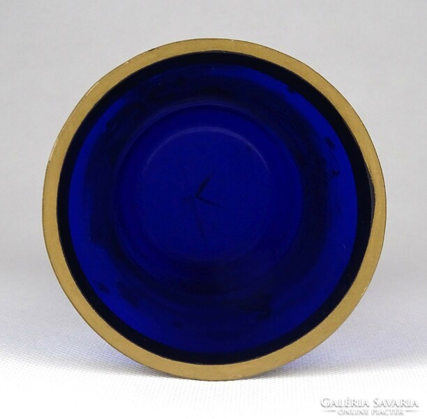 1F764 xix. Century hand-painted cobalt blue blown glass Biedermeier glass 11.7 Cm