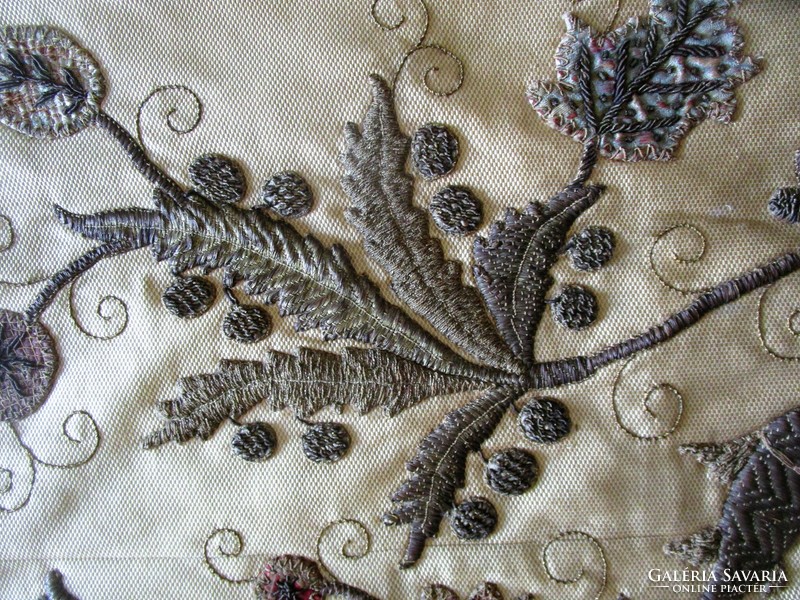 Artist Erzsébet T. Bodrog exclusive wall tapestry metal fiber gold embroidery 153 cm marked needlework