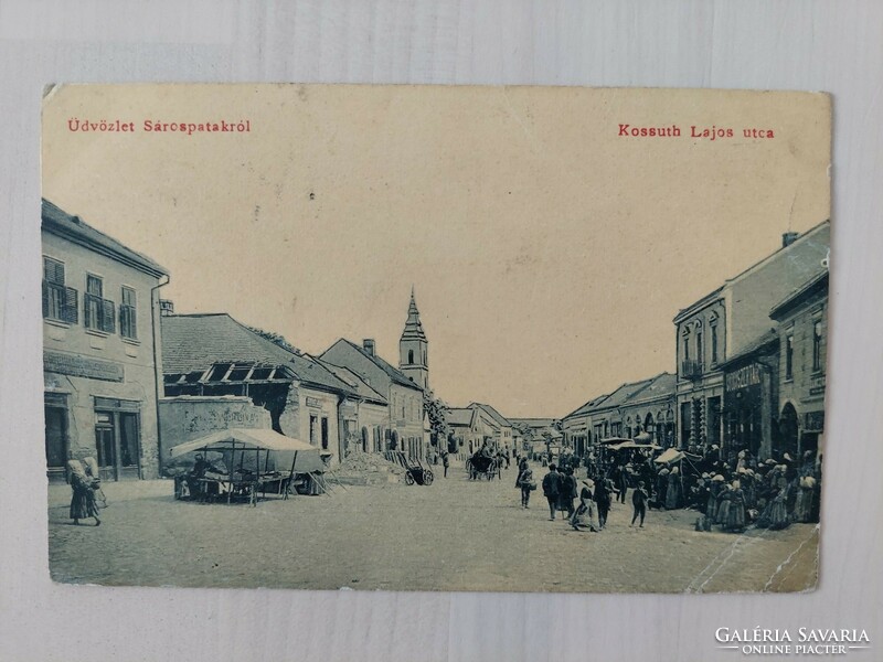 Sárospatak, Kossuth Lajos Street, market scene, 1913, old postcard, portrait