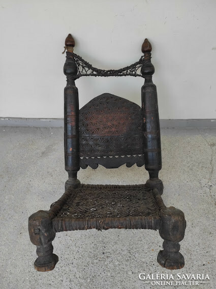 Antique Arabic furniture chair Berber Tuareg carved braided seat Morocco Algeria 365 5714