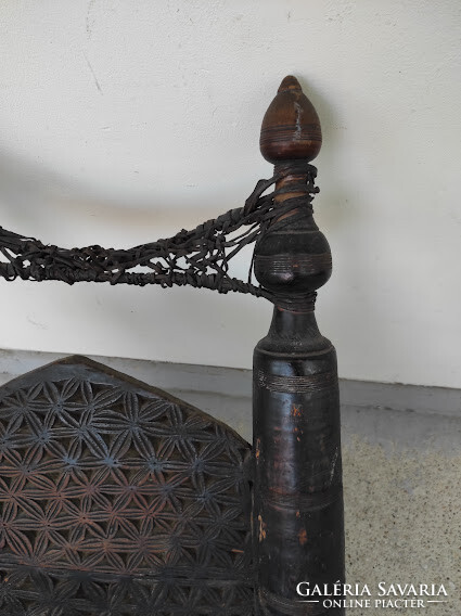 Antique Arabic furniture chair Berber Tuareg carved braided seat Morocco Algeria 365 5714