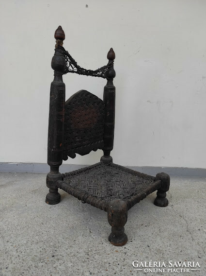 Antique Arabic furniture chair Berber Tuareg carved braided seat Morocco Algeria 365 5714