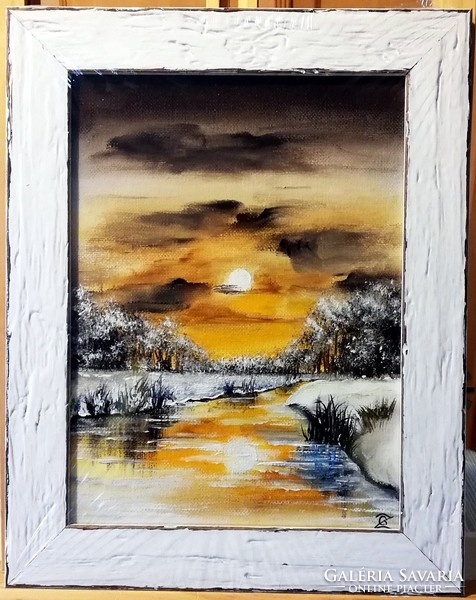 Cinnabar - frosty cute (oil, 18 x 24, in a beautiful frame)