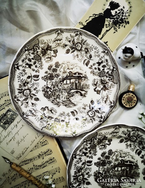 IRONSTONE TABLEWARE romantikus fekete-fehér mintás tányér