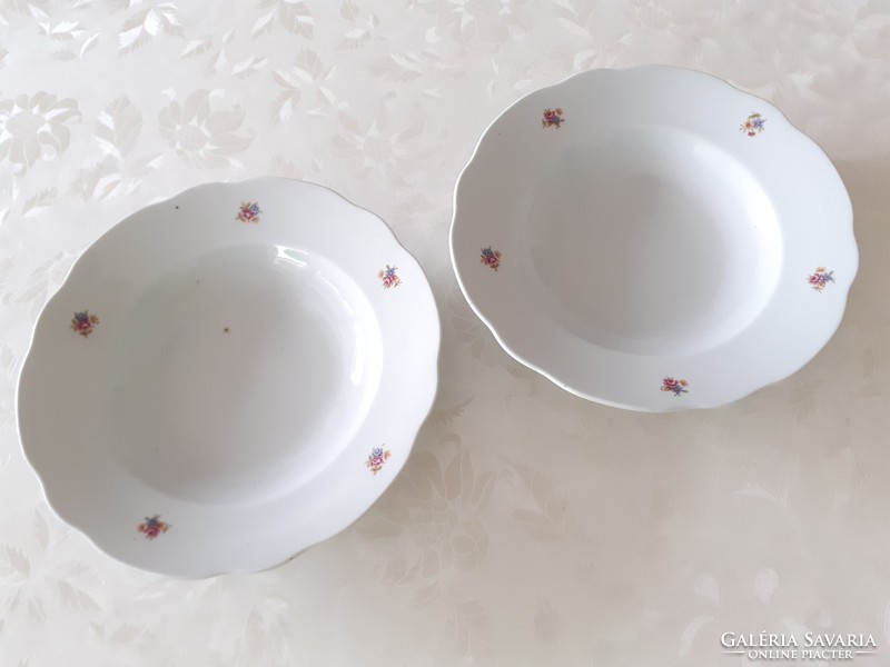 Régi Zsolnay porcelán virágos mély tányér 2 db