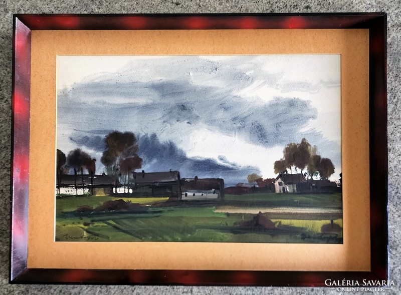Weintráger adolf : village end 1968 labeled oil painting painting picture original frame