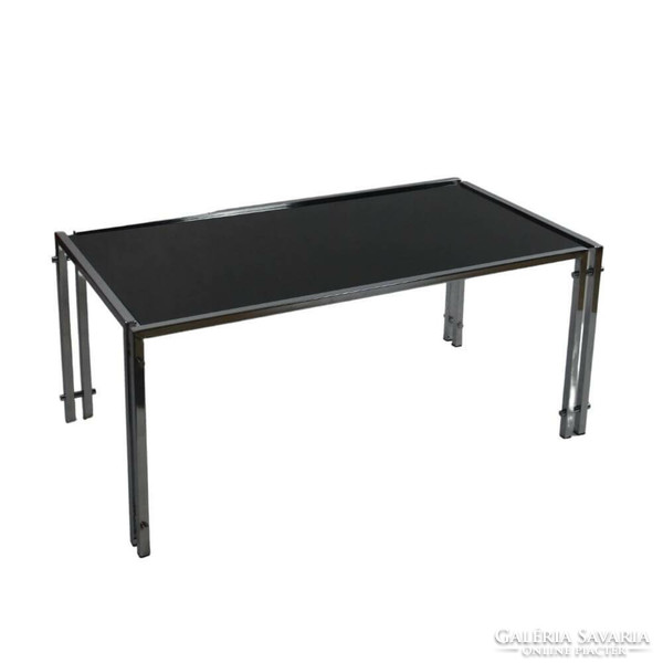 Mid-century chrome asymmetrical coffee table with black glass top