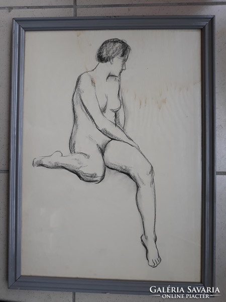 Will wieger: female nude - original old charcoal drawing