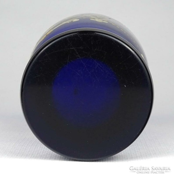 1F774 xix. Century hand-painted cobalt blue blown glass bieder cup 12.5 Cm