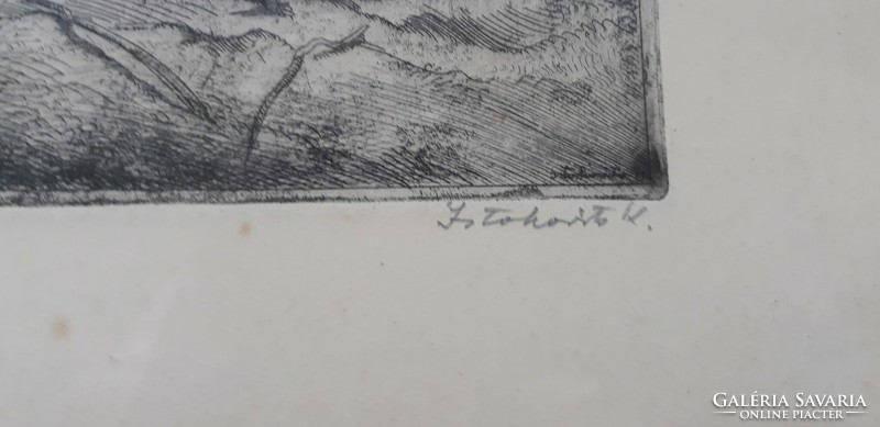 Kálmán Istókovits: Danube bank, original marked etching