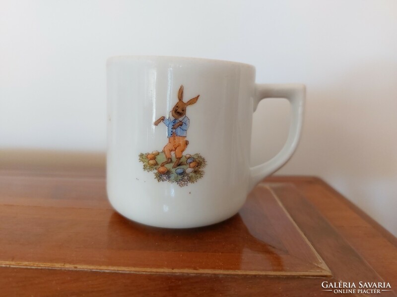 Old Zsolnay porcelain small fairy tale mug with fairy tale pattern coffee cup with Easter bunny rabbit pattern
