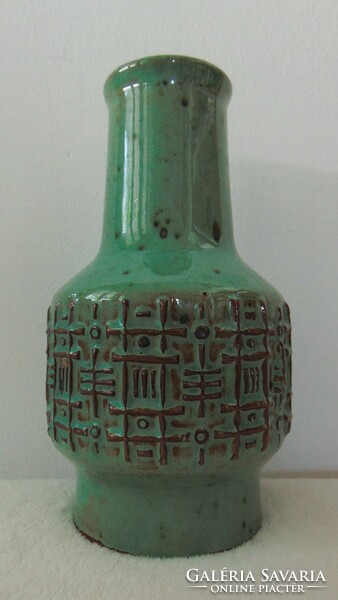 Mid Century iparművészeti zöld kerámia váza -  cca. 1960 -as évek