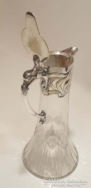 Art nouveau, szecessziós, ezüstözött WMF karaffa, kancsó, dekanter, dekantáló (1880-1886)