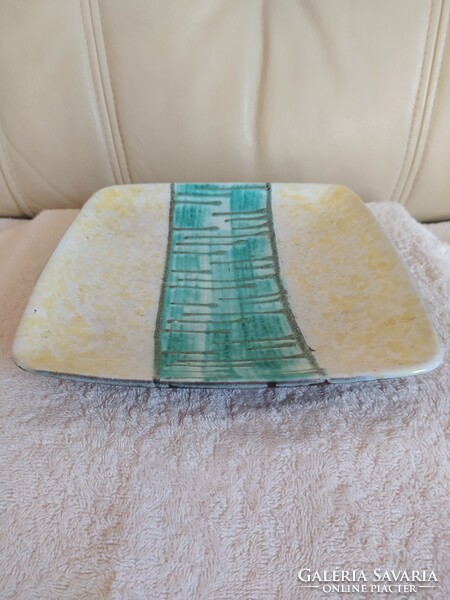 Retro rectangular serving tray, center of the table, with turquoise decor, flawless, 22 cm