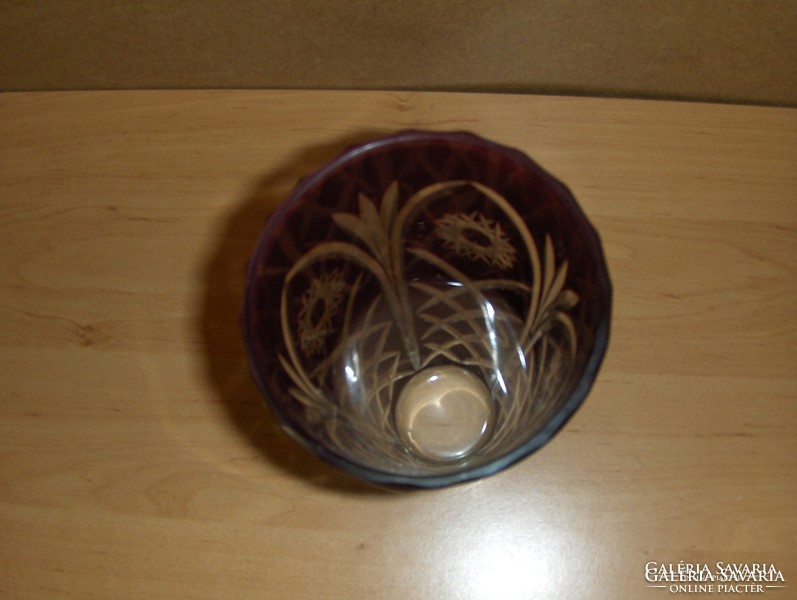 Retro metszett bordó üveg váza 19 cm (18/d)