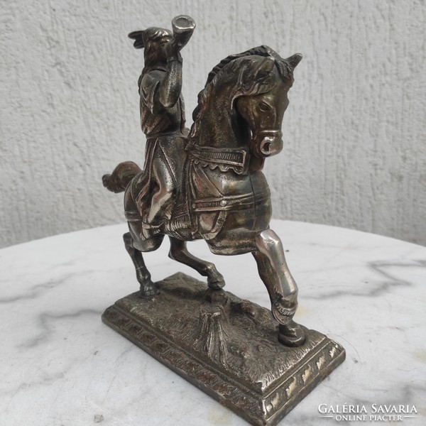 Antique equestrian statue cast iron, a beautiful special piece of Hungarian sculpture. Lehel's kurtje? Mounted soldier