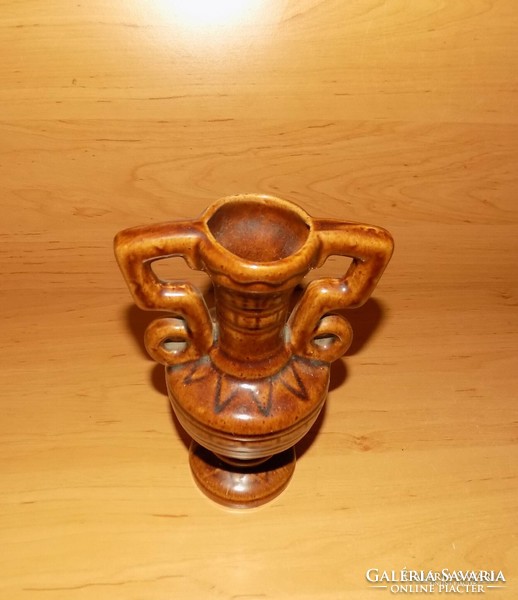Jelzett mázas kerámia kétfüles váza 19 cm (18/d)