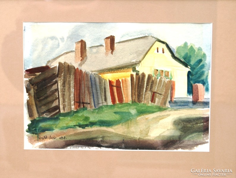 Lupták Mihály: Öreg fakerítés, 1978 - eredeti akvarell, keretezve