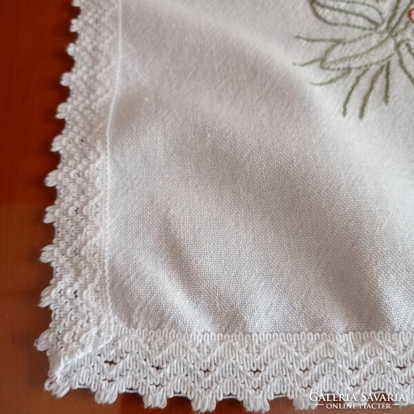 White, hand-embroidered tablecloth, 63 x 61 cm