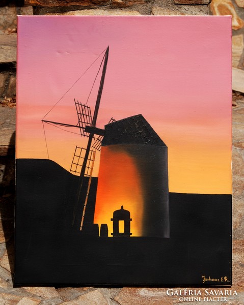 Jankovics e. R.: Windmill in a black landscape - acrylic-canvas painting