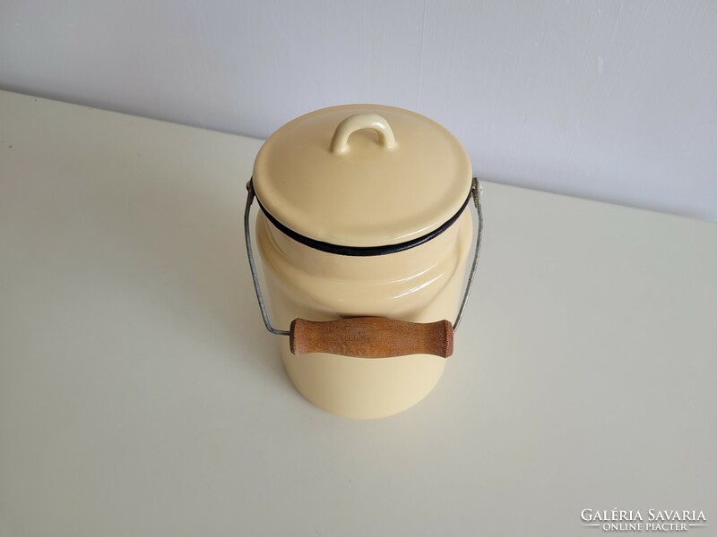 Old vintage 3 l enamel jug with butter color old enameled milk jug 3 liter food