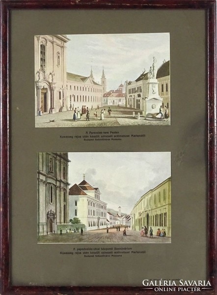 1J259 Keretezett régi Budapest kép pár 30 x 22.5 cm A FERENCIEK-TERE PESTEN