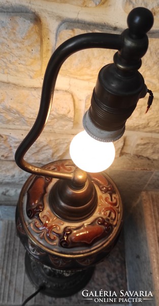 Antique large-sized Art Nouveau majolica table lamp desk bedside lamp, cornucopia! Video!