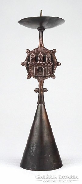 1J319 industrial art Székesfehérvár decorative bronze candle holder 19.5 Cm