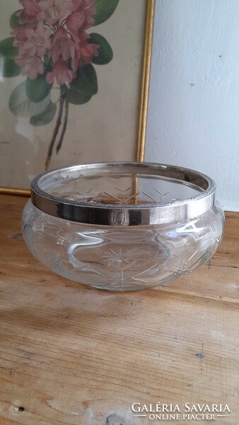 Thick silver edged polished crystal bowl with swastika seal r.R. With monogram