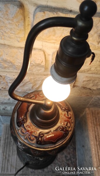 Antique large-sized Art Nouveau majolica table lamp desk bedside lamp, cornucopia! Video!