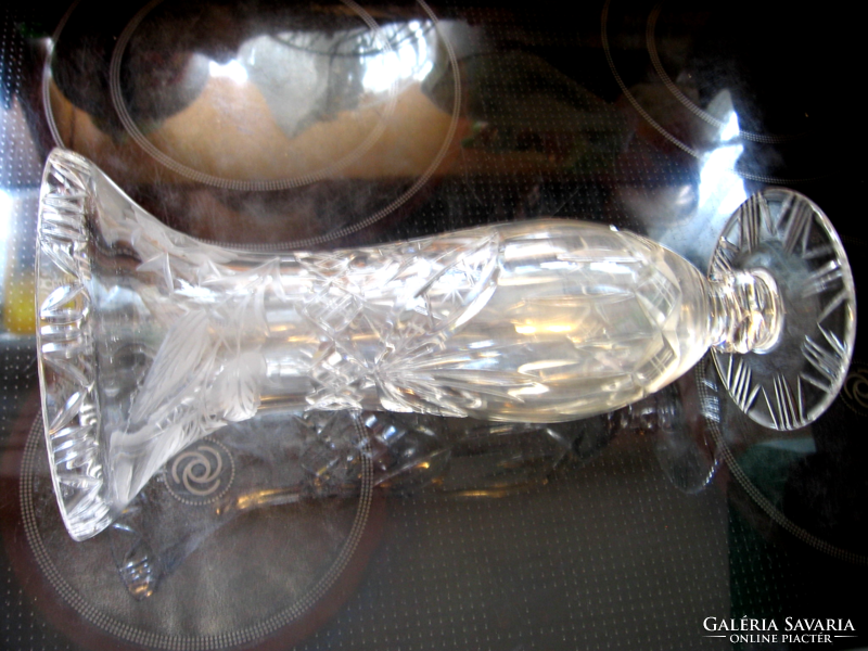 29 cm-es  kristály talpas váza , pipacsos, kalászos