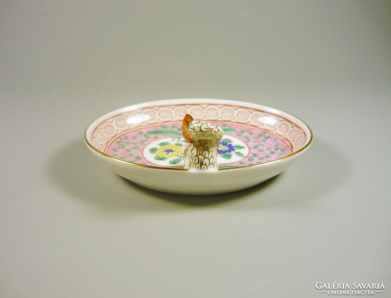 Herend, Chinese enamel rose hand-painted porcelain ashtray with dolphin catch, masterpiece, 10 cm.,