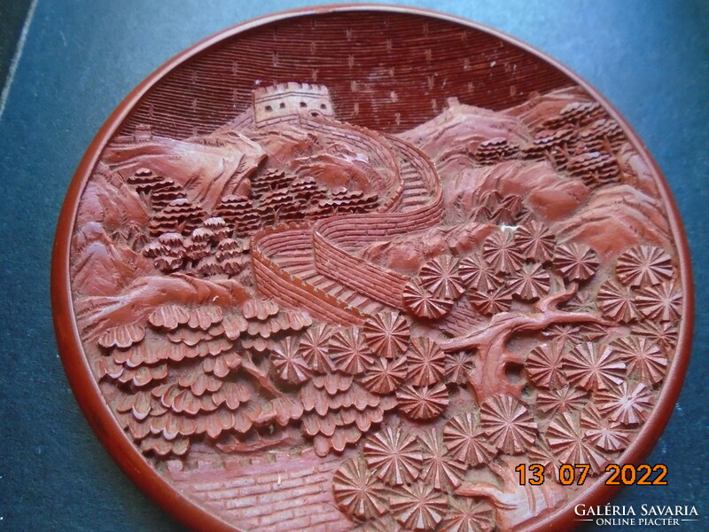 Chinese cinnabar lacquer plate with the Great Wall of China