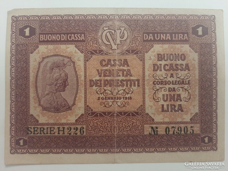 1 Italian lira, lire 1918 Italy Venice