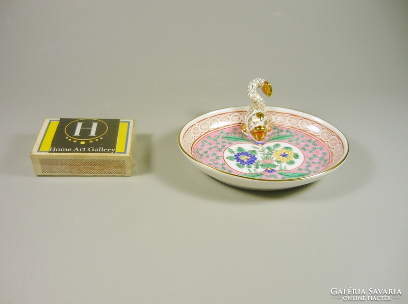 Herend, Chinese enamel rose hand-painted porcelain ashtray with dolphin catch, masterpiece, 10 cm.,