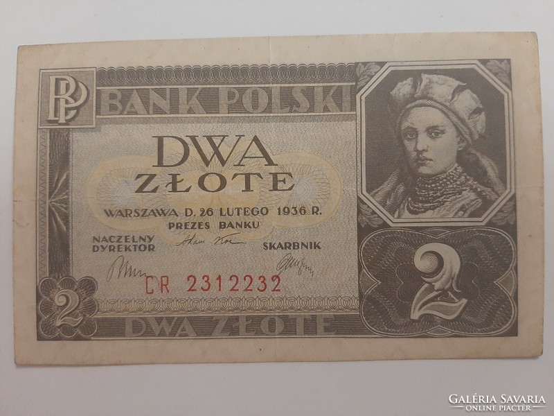 Dwa Zlote , két zlotyi , zloty , zlotych Lengyelország 1936