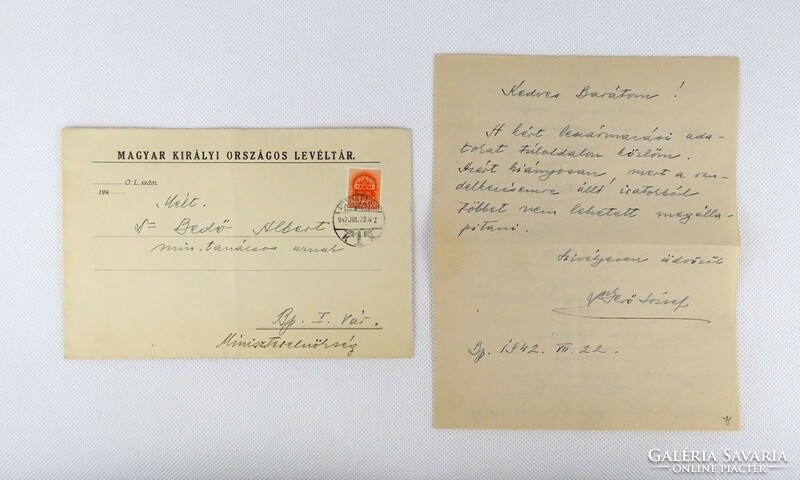 1J703 dr. Albert Bedő's letter from the prime minister's office, old paper, 1942