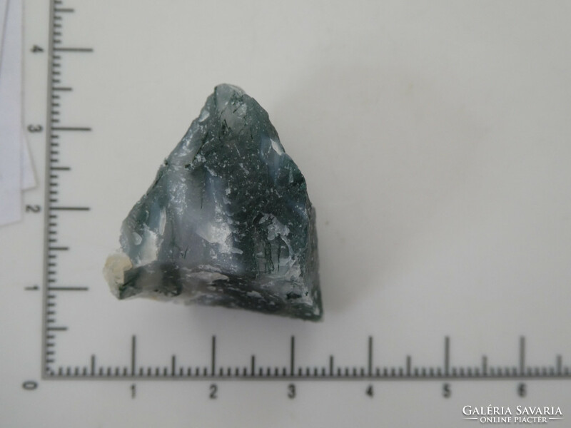 Blue-green mocha agate: pale blue chalcedony with chlorite inclusions. 12 grams