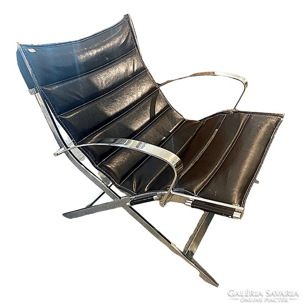 Mid-century leather-chrome chair - b179